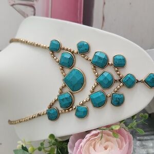 Lucky Brand..Faux turquoise and gold Statement Necklace!